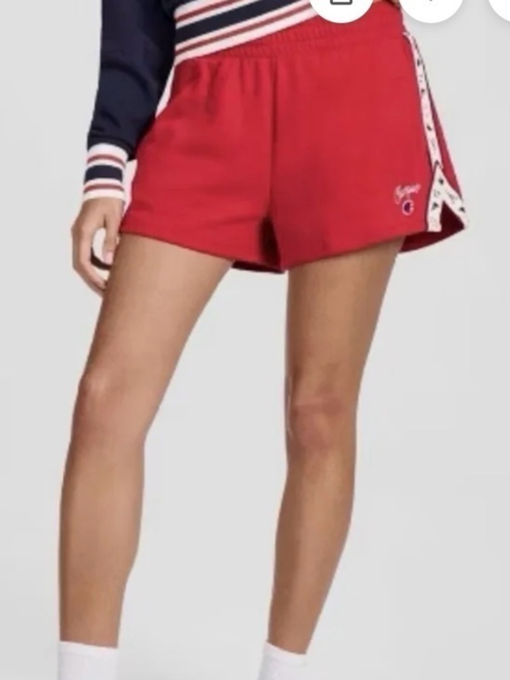 Champion Red Athletic Shorts with Side Stripe and Logo